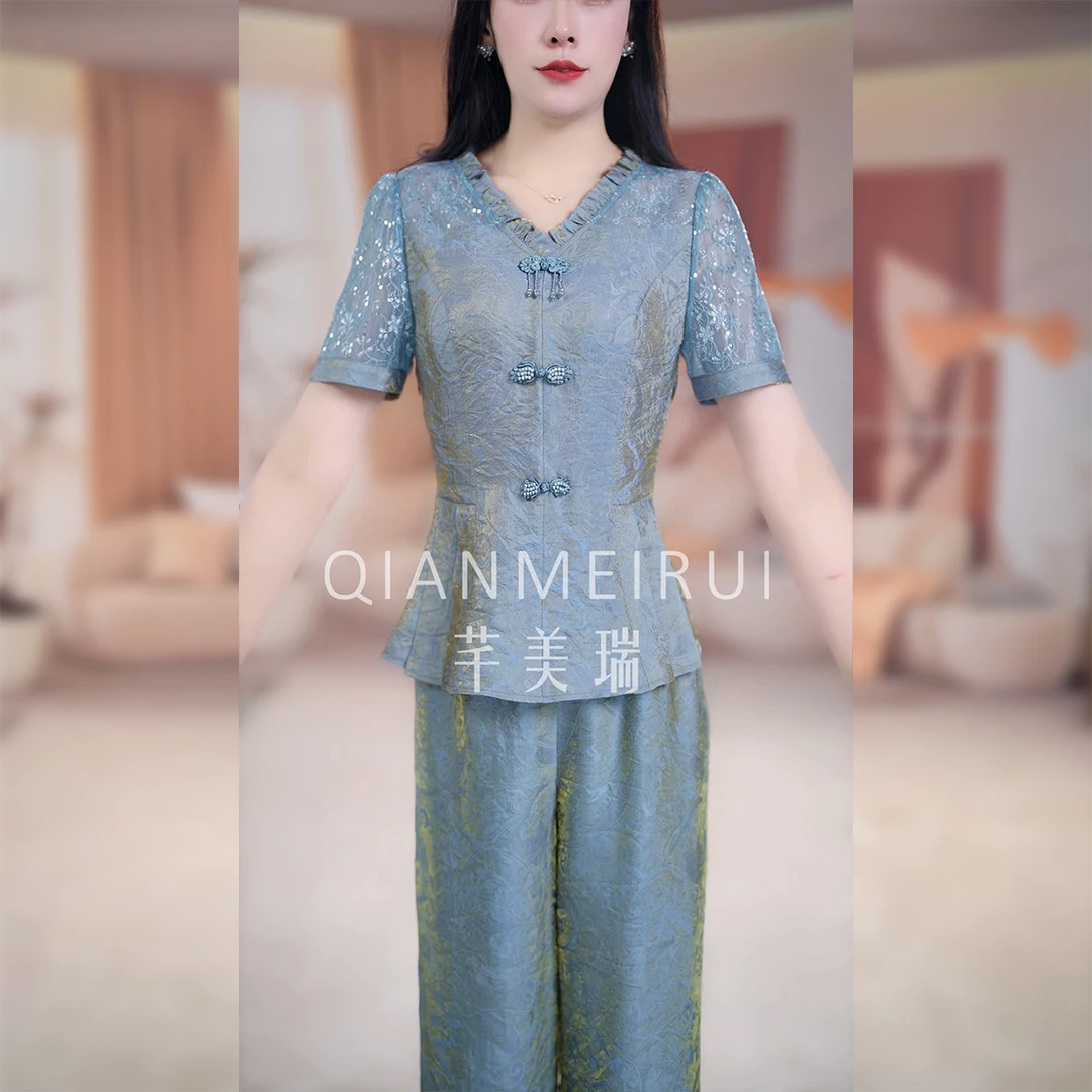 【芊美瑞】25B-180时尚休闲套装2025夏季新款修身显瘦阔腿裤两件套