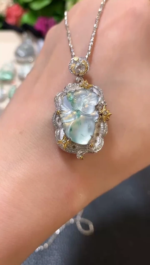 吊坠(不含链)18K金镶嵌翡翠n54