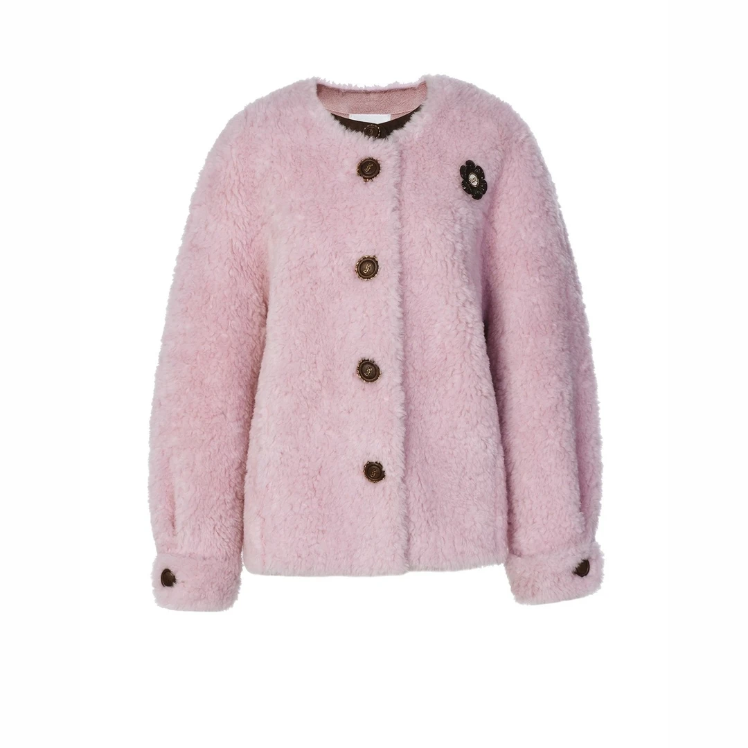 LeFame/拉飞姆时尚粉色千金名媛休闲花朵胸针外套女LF25D21KC216