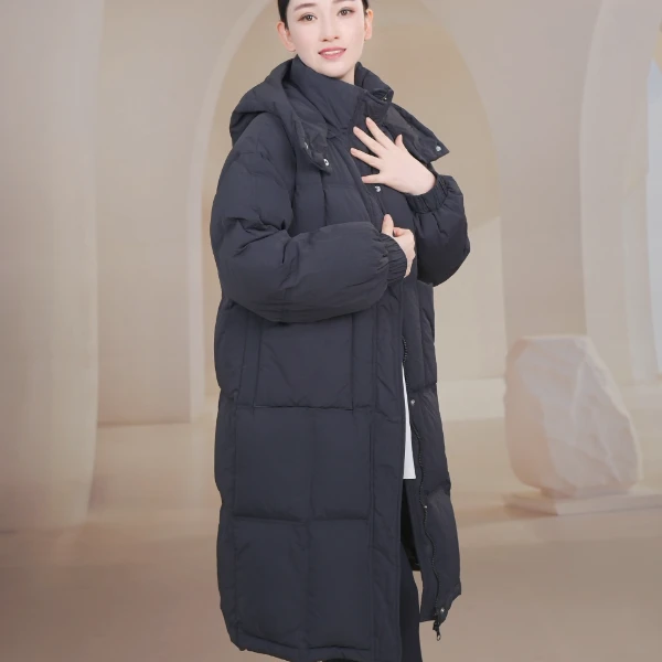 （新中式）秋冬通勤风纯色带帽中长款韩版外套