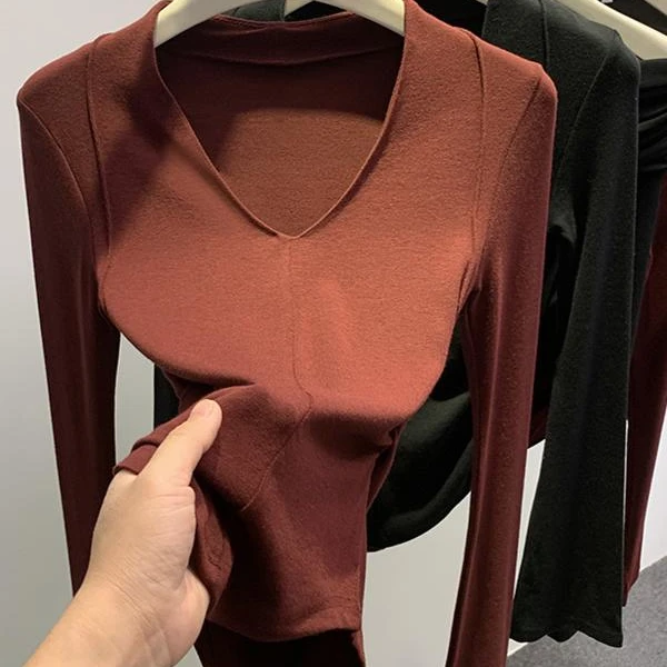 断码女装清长袖修身春秋显瘦针织百搭百搭紧身v领