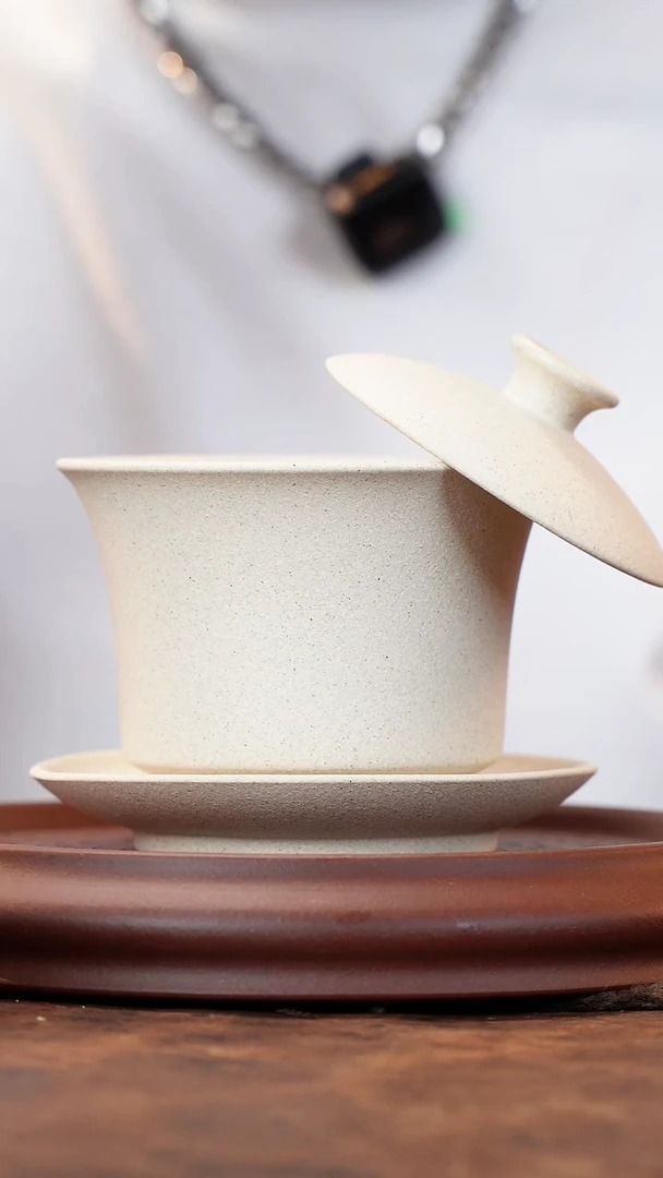 茶杯紫砂羊脂白玉段三才盖碗