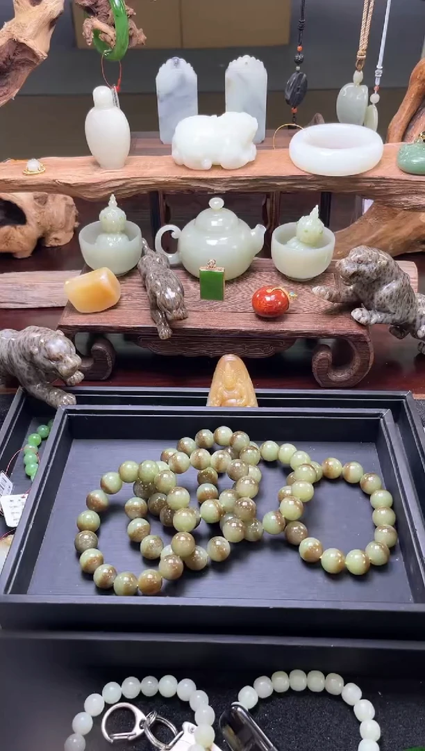 【闪购商品】和田玉手串未镶嵌卡14若羌糖黄口 圆珠 多样性发一