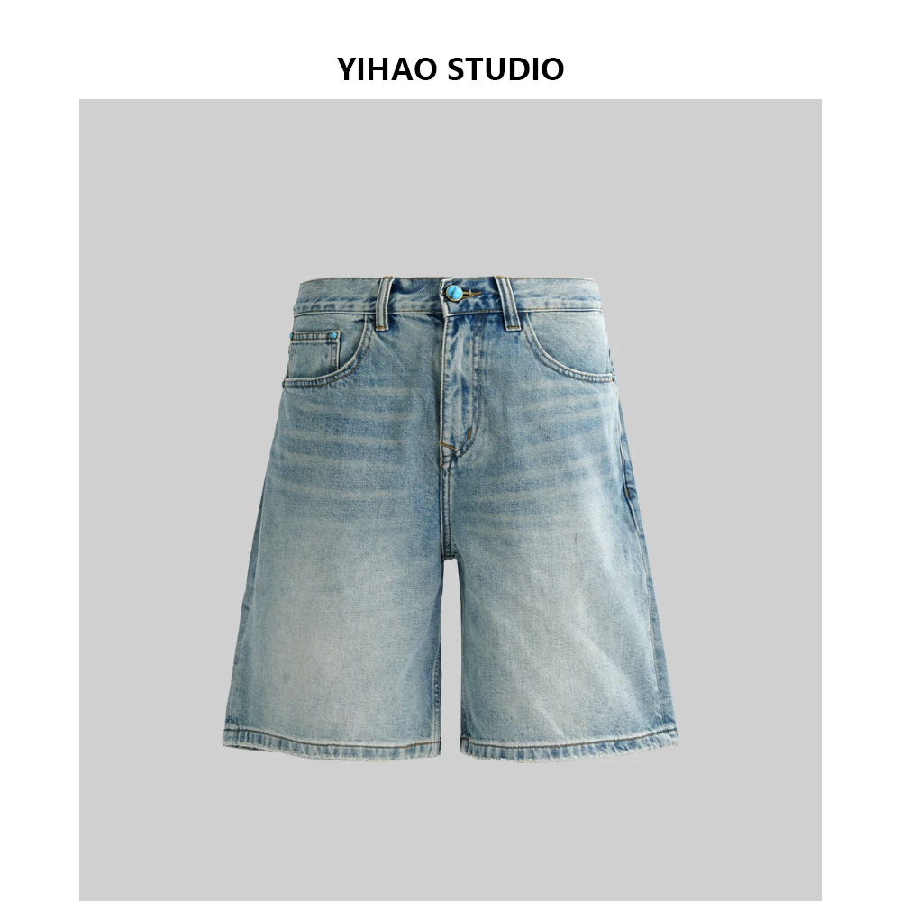 YIHAO STUDIO夏季新款男士宽松牛仔短裤潮流时尚百搭水洗五分裤