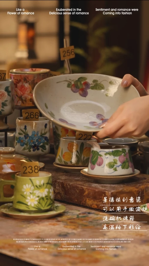 陶瓷景德镇高温手绘釉下彩绘设计师款式