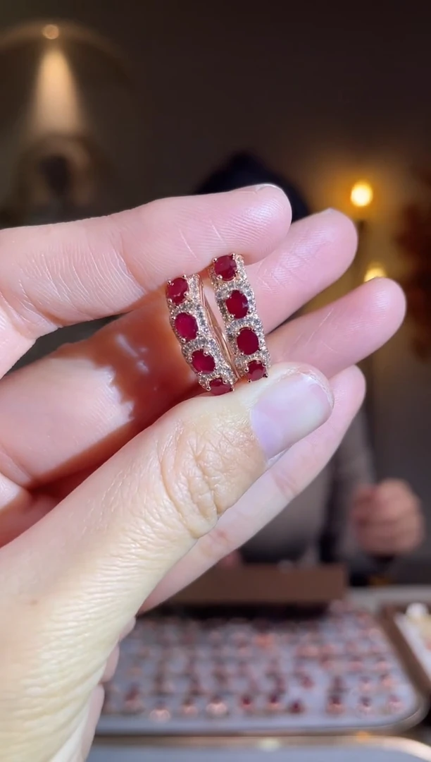 银S925镶嵌耳饰红宝石耳饰