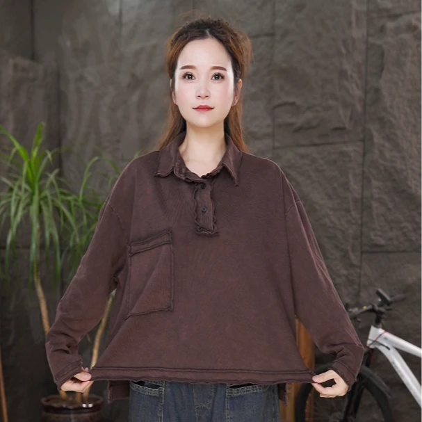 长袖打底衫复古宽松百搭大码上衣女装休闲卫衣