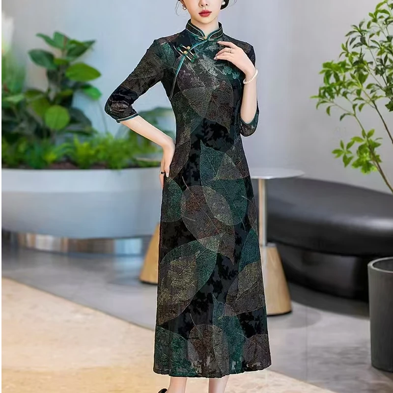 【典雅，春夏款】改良洋气新中式显瘦碎花A版大码女装旗袍裙连衣裙