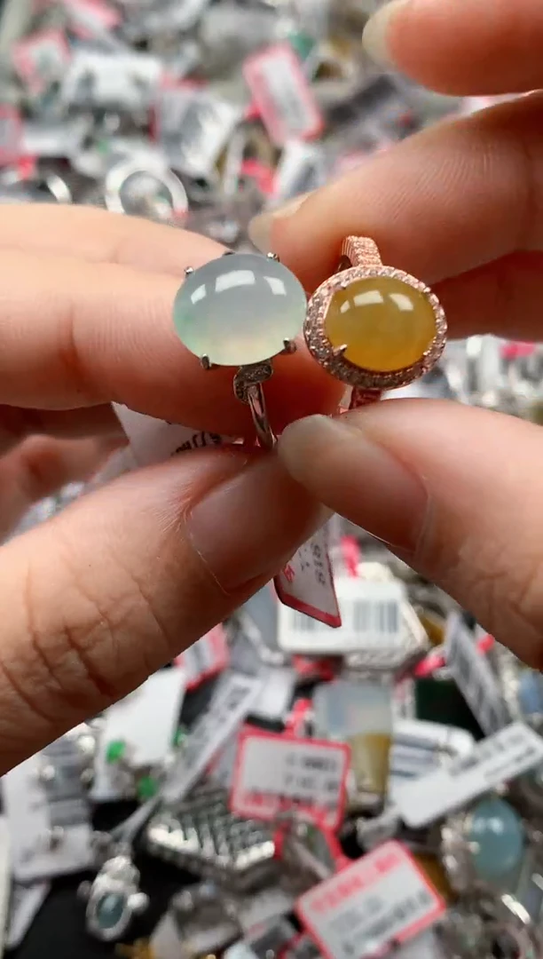 银S925镶嵌戒指翡翠天然A货缅甸翡翠