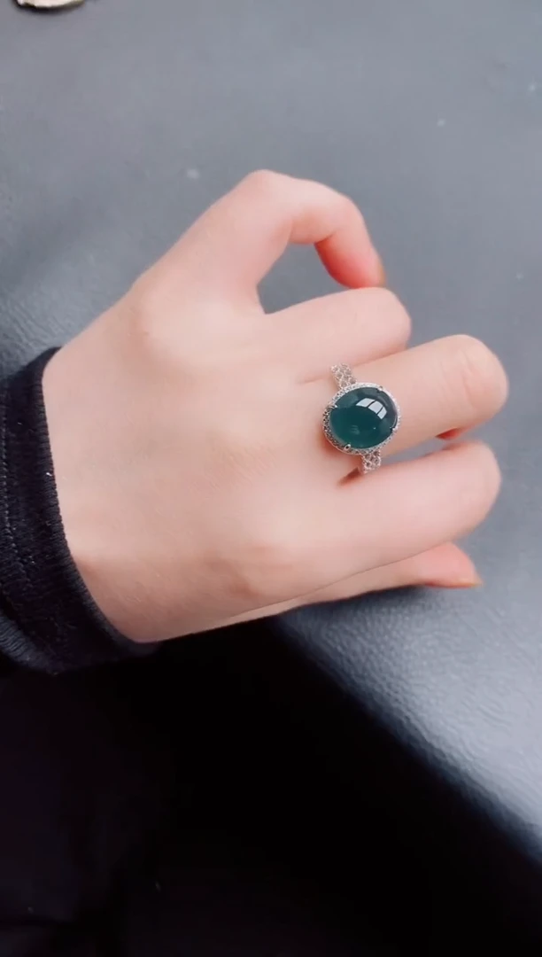 【闪购商品】翡翠戒指银S925镶嵌天然a货翡翠971