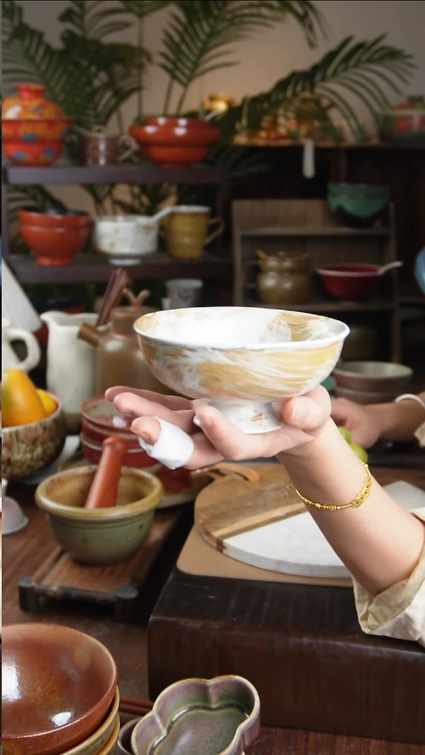 碗景德镇手工高温餐具手刷高足