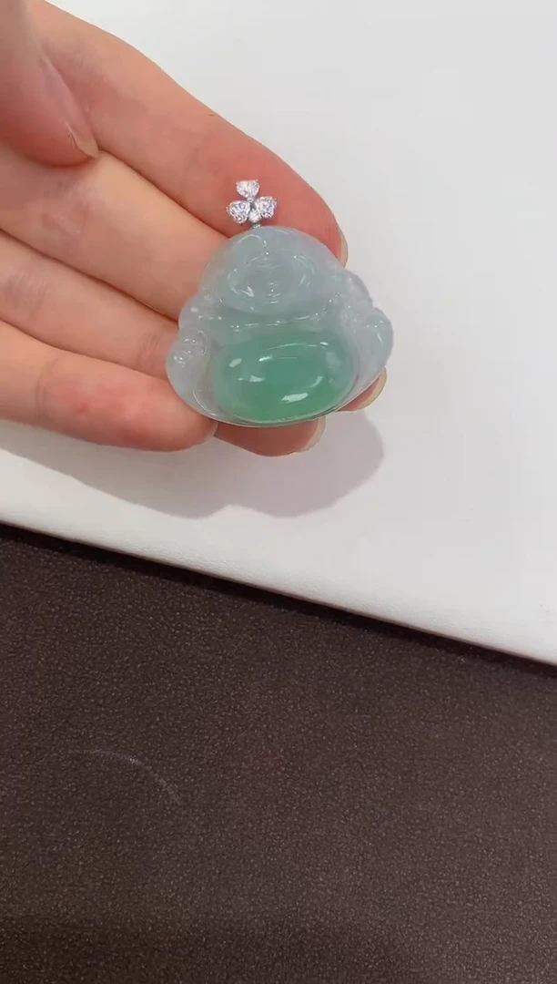 翡翠18K金镶嵌吊坠(赠链)天然缅甸a货翡翠