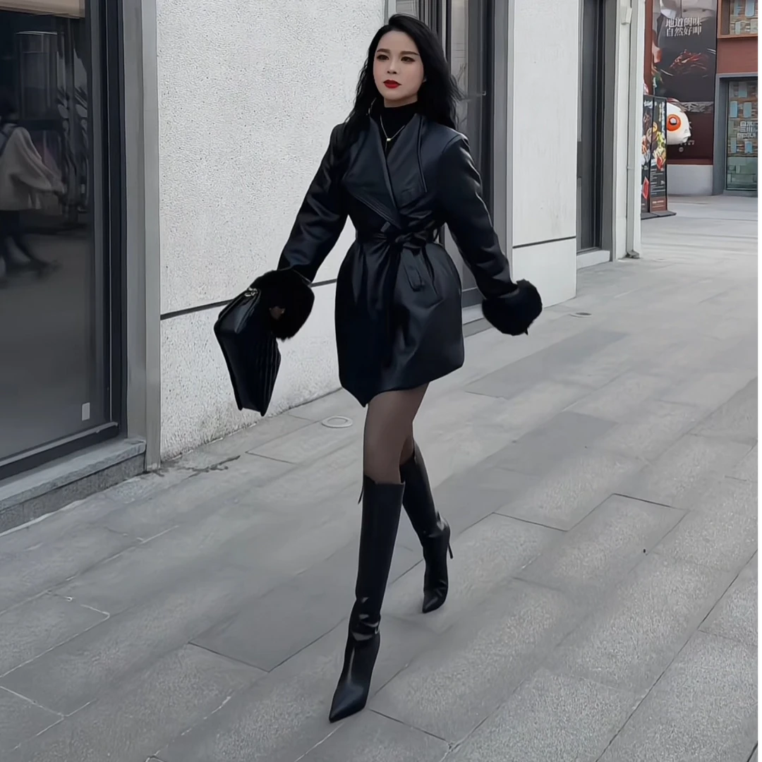 2025冬季狐狸毛PU皮短款羽绒服