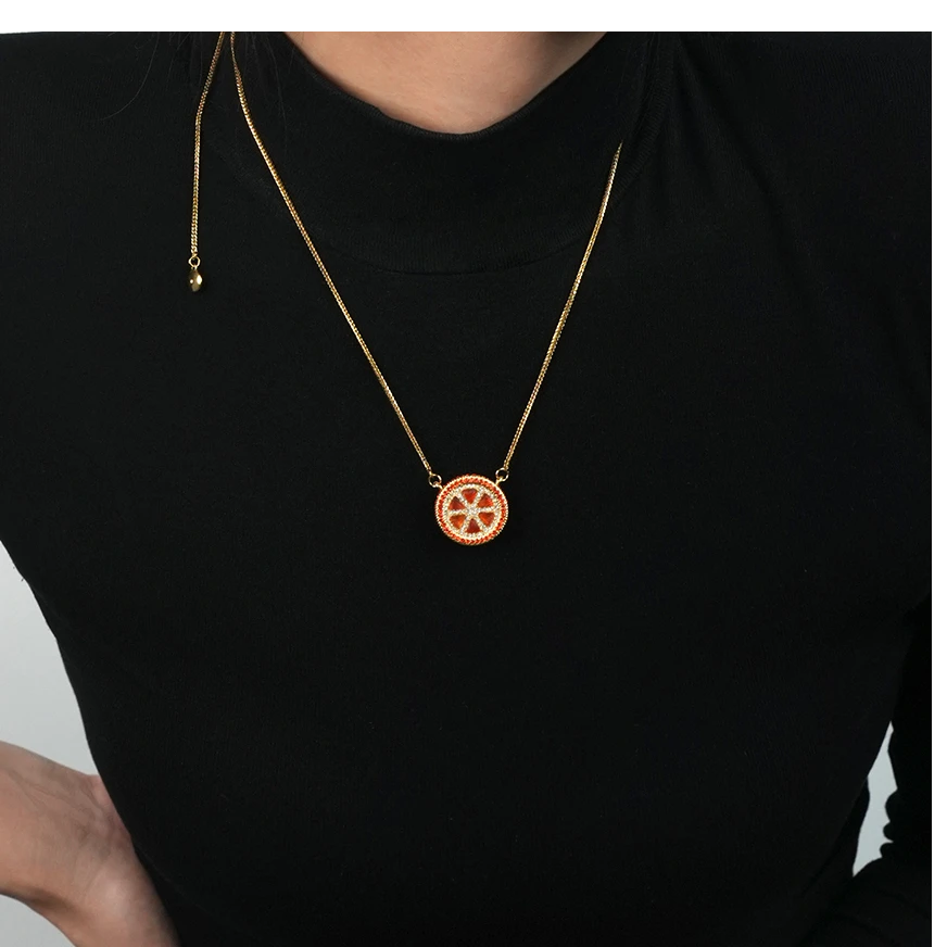 铜合金项链 满钻镶嵌橙子精工时尚金色坠链项链~1530