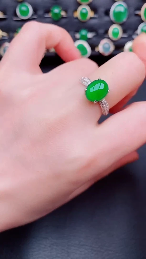 【闪购商品】翡翠戒指银S925镶嵌天然a货翡翠32