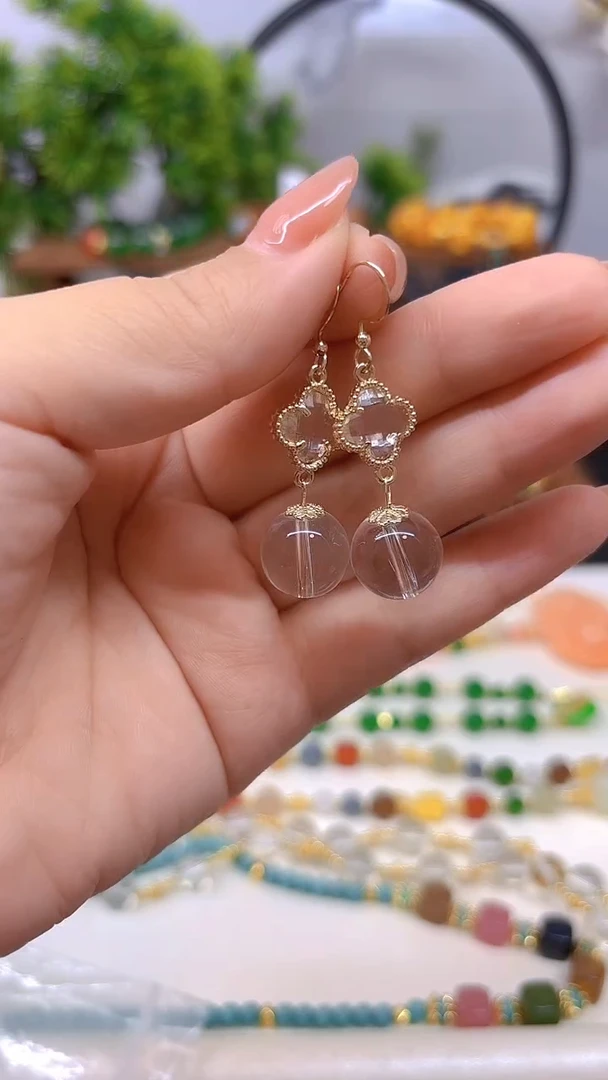 14K金镶嵌耳饰水晶E819