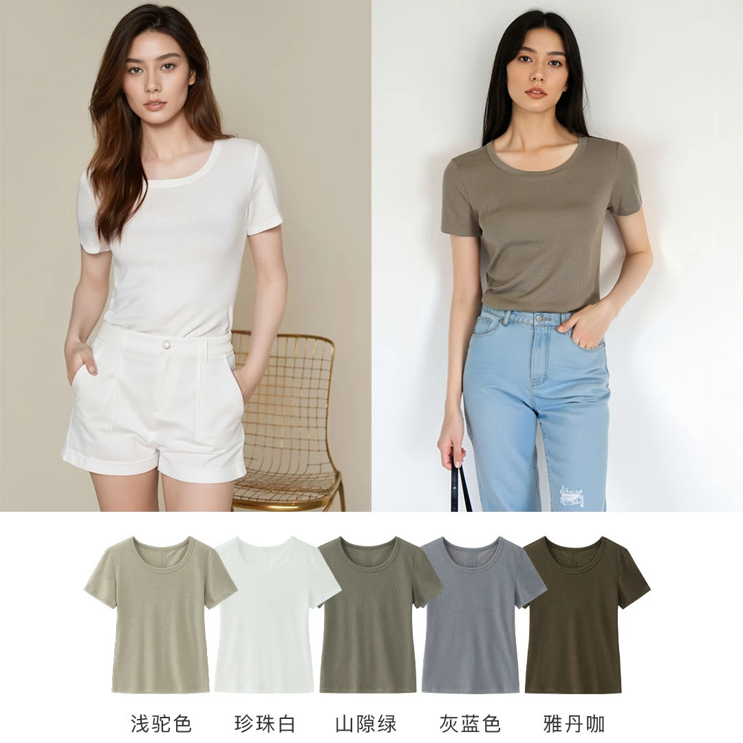 【值得拥有】新款显瘦舒服透气百搭后背中线设计麻圆领短袖T恤