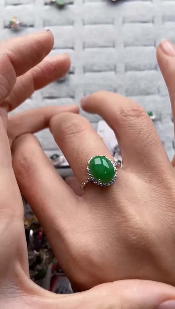 翡翠戒指银S925镶嵌8888---1