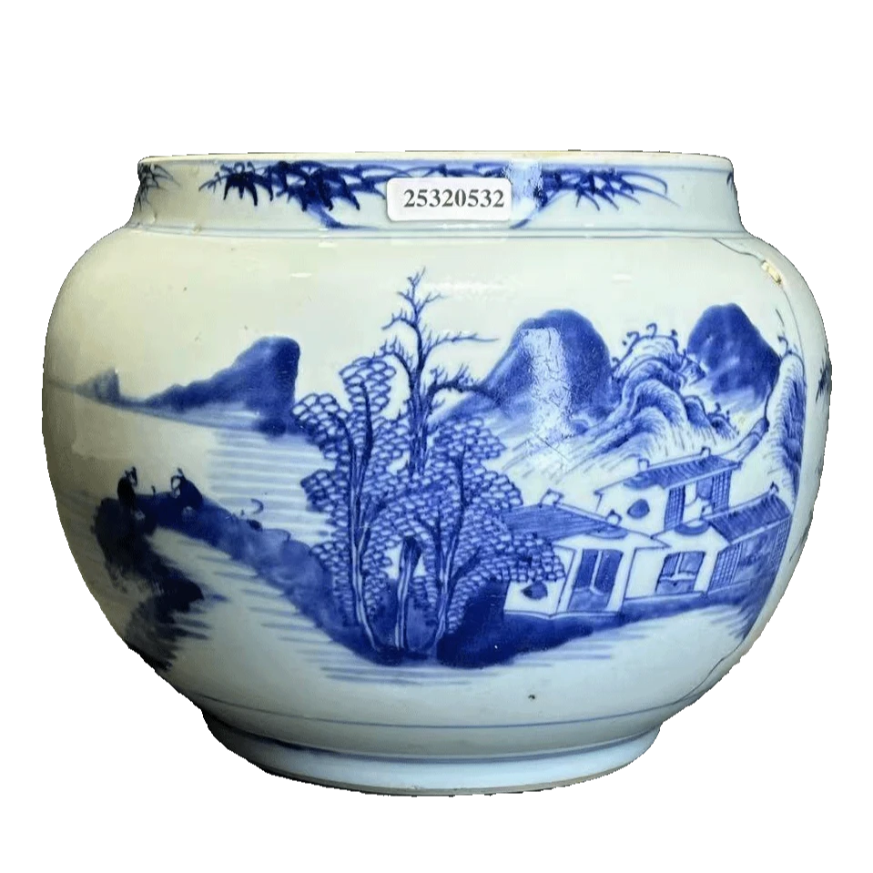 25320532x青花山水人物纹粥罐