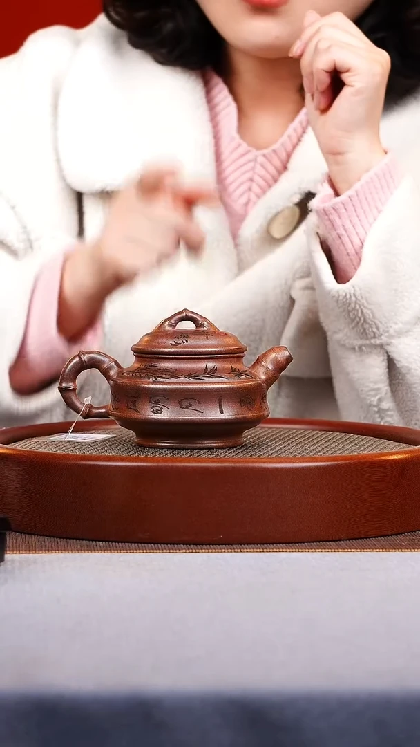 茶壶紫砂宜兴紫砂 双线竹鼓