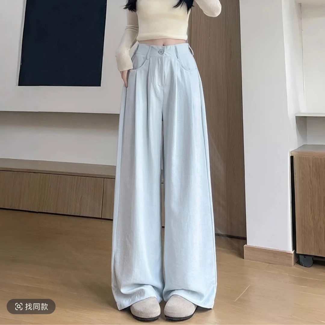 奶油西装阔腿裤女2025春夏薄款奶芙慵懒风高腰垂感休闲山本裤