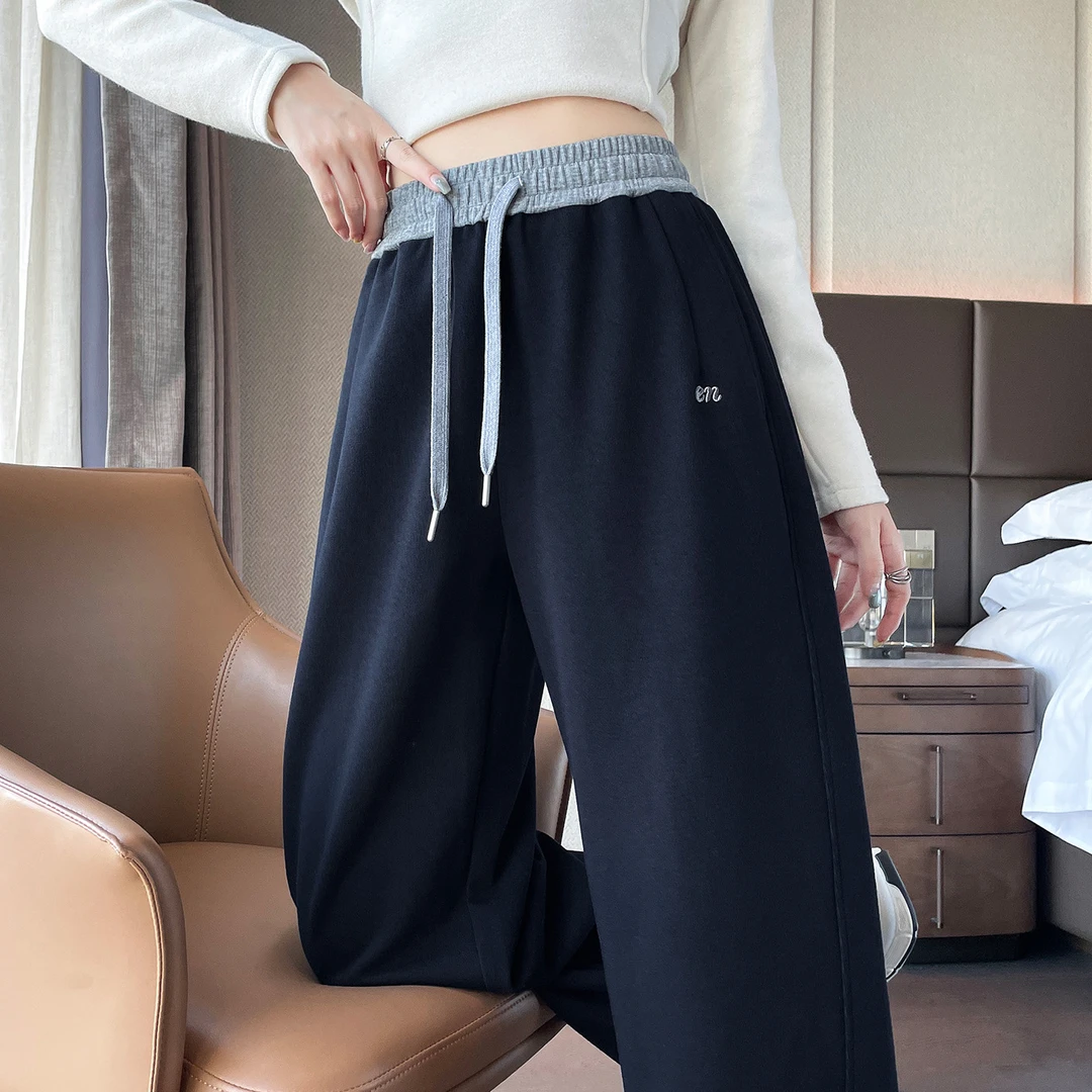 慵懒风弯刀运动裤女2025秋冬新款高腰宽松加绒小个子窄版阔腿裤子