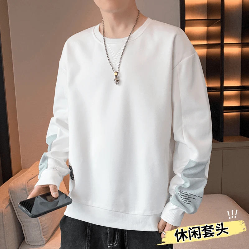 HE长袖T恤男士春秋季新款潮牌宽松圆领打底衫简约帅气上衣服