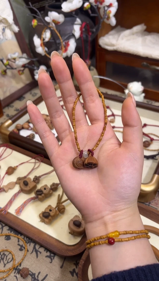 手串桃核【桃缘行】竹节「福气莲莲」桃核辟、挡、驱、护 备注手围