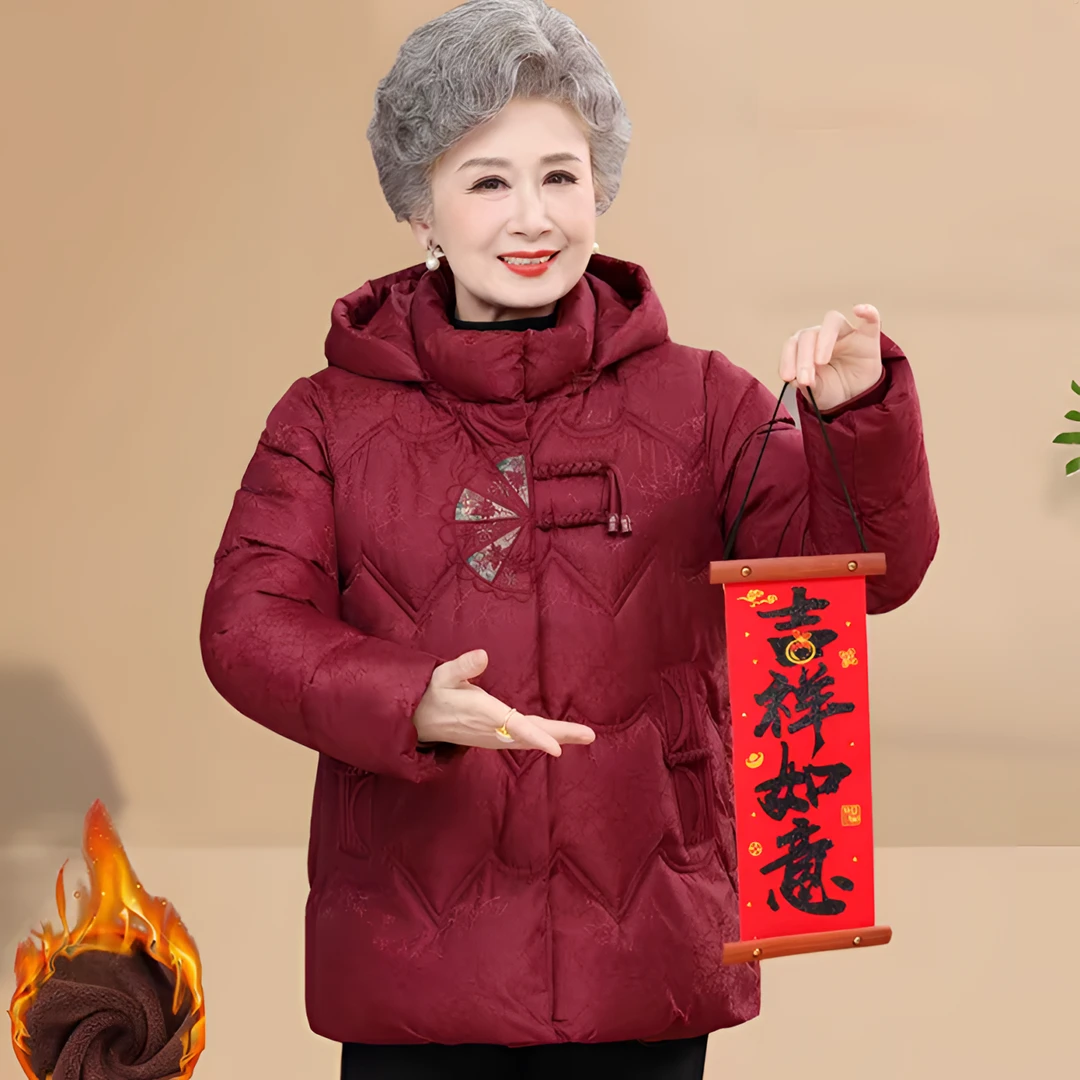 冬季新款加绒加厚国风棉服新中式中老年妈妈装连帽可脱御女士上衣