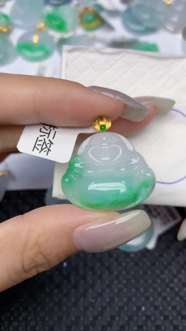 颈饰18K金镶嵌翡翠天然缅甸翡翠a货百元以上9元证书费自理