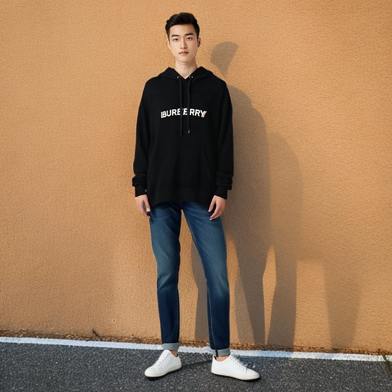 99新 BURBERRY/博柏利 /卫衣/logo印花连帽长袖卫衣/L码/0001982