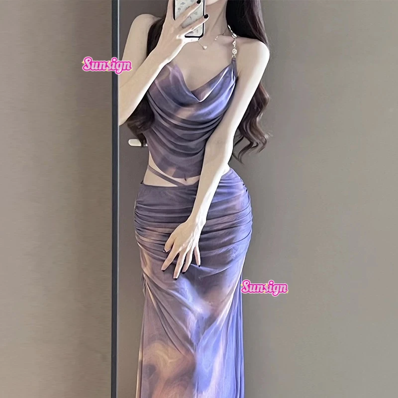 Sun【柔紫】泳衣女性感比基尼度假温泉辣妹长裙修身显瘦聚拢泡温泉