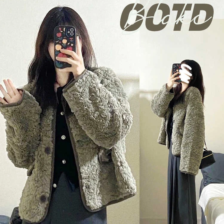 【现货+运费险】小香风复古仿羊羔毛短款冬季温柔韩系高级感DJ302