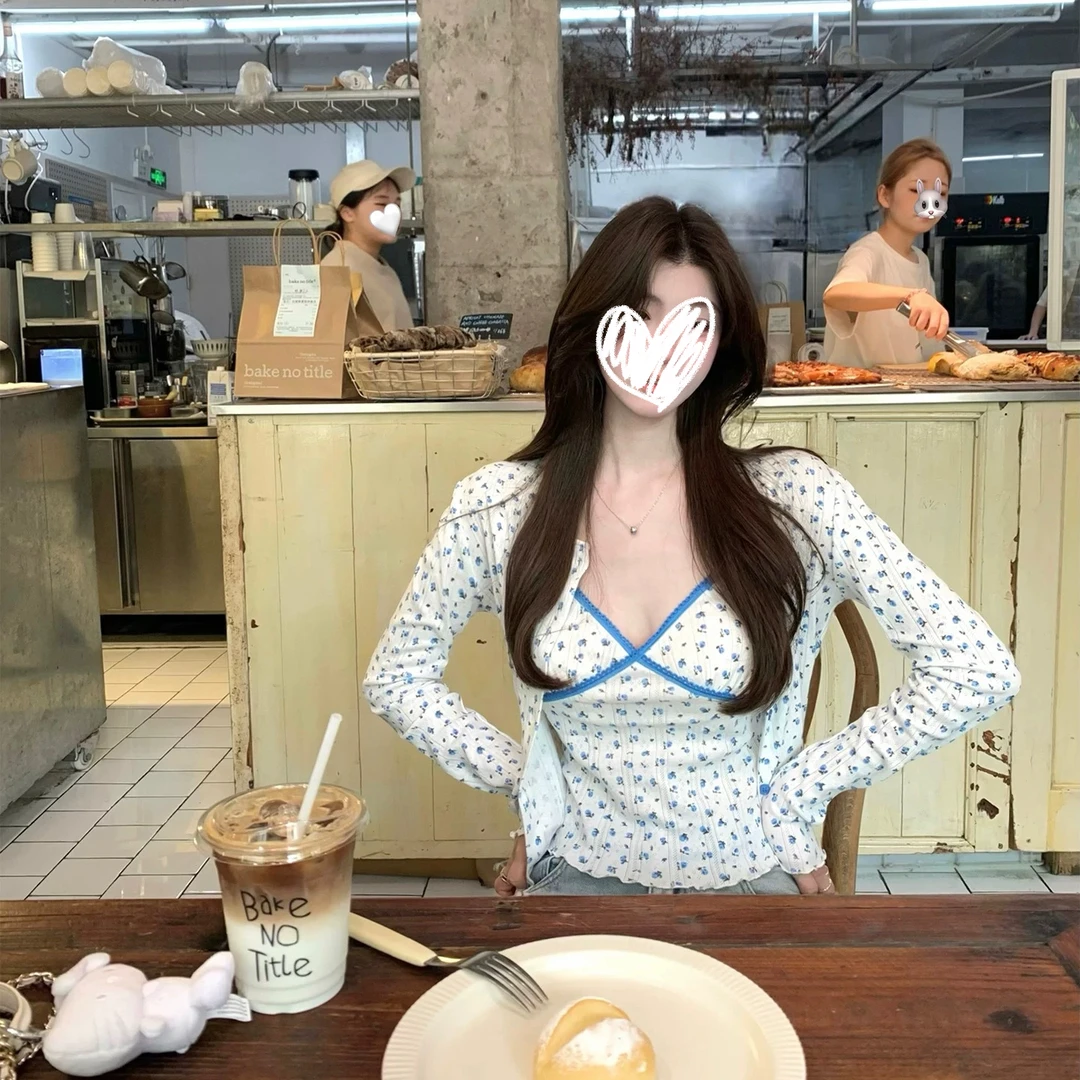 花蔓少女 甜欲碎花针织开衫女吊带短款两件套