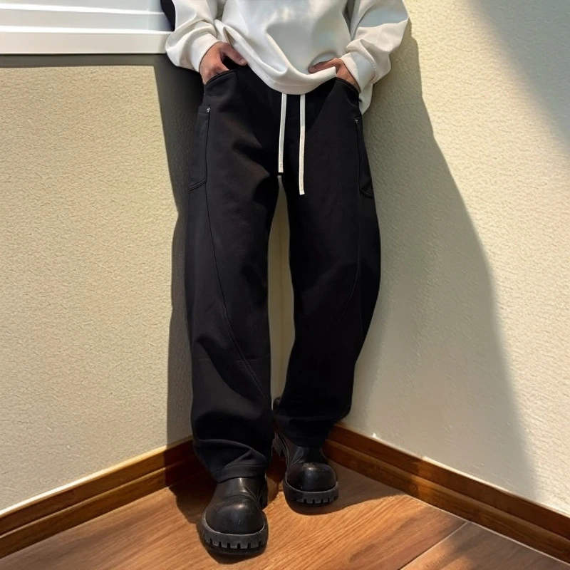 MODEK KODEK小众覆古宽松休闲裤男士秋冬时尚加厚加绒休闲弯刀裤