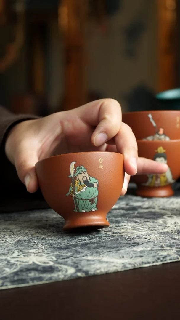 茶杯紫砂87号 桃园三结义 宜兴紫砂原矿作品