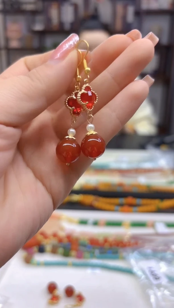 【闪购商品】玛瑙/玉髓耳坠14K金镶嵌E691