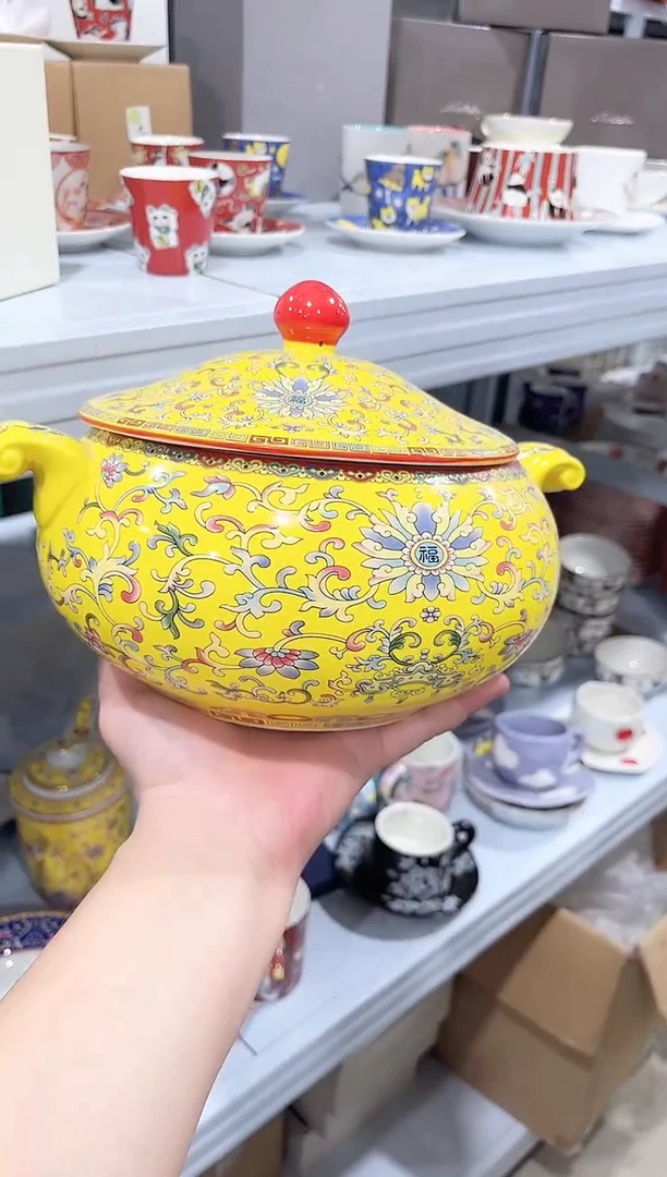瓷片陶瓷（简装）双耳大烫窝一个