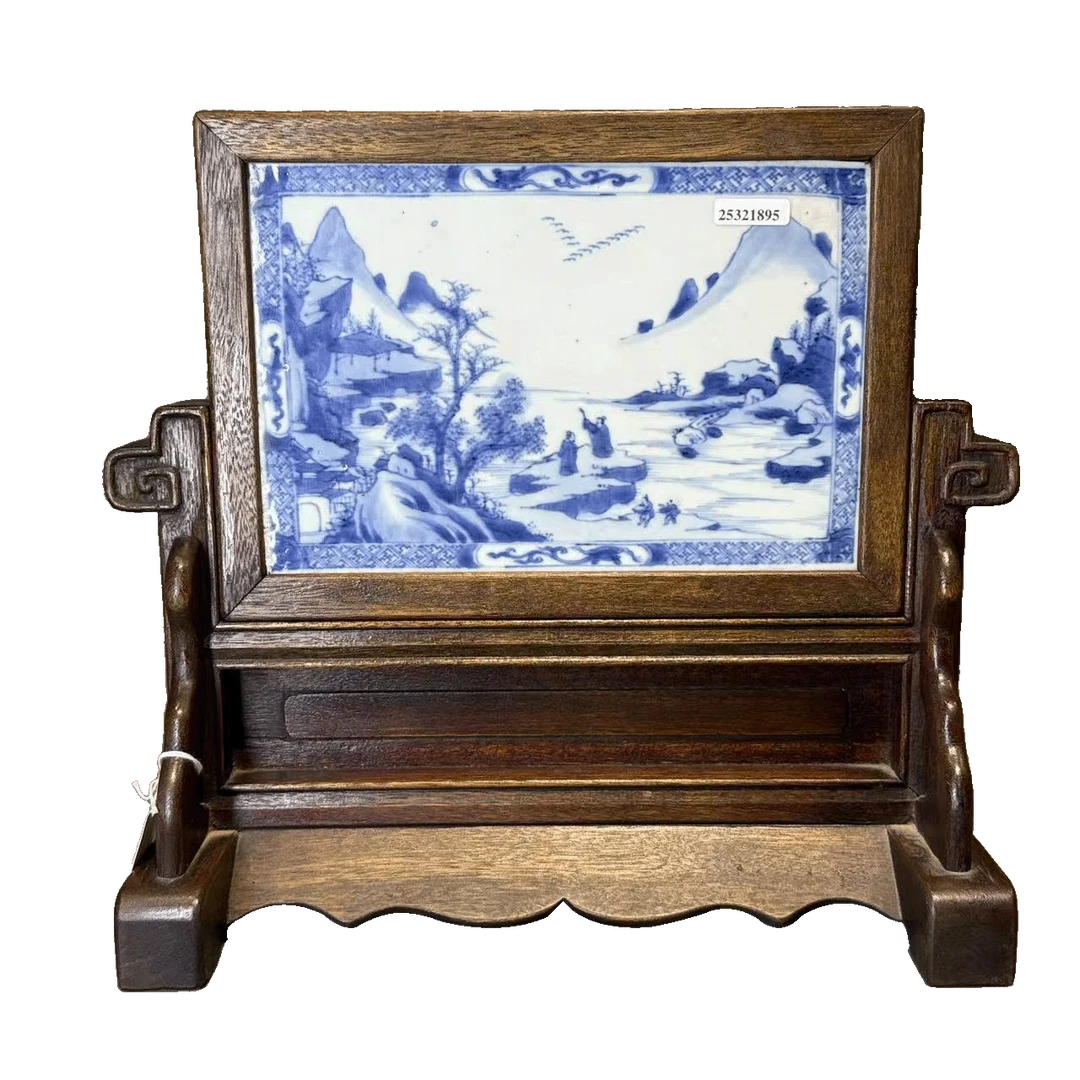 25321895t青花山水人物花蝶纹插屏