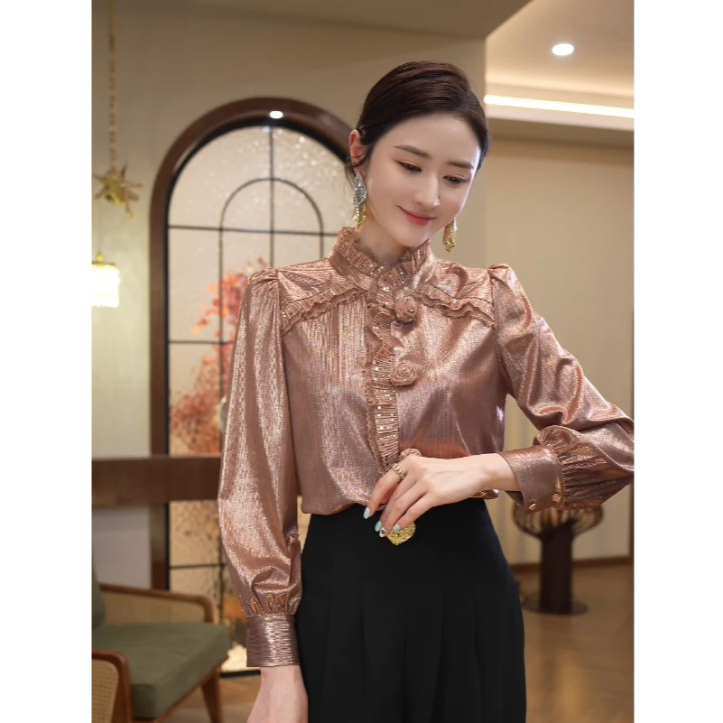 唐熹预售2025春秋新款【LT-C998】气质高级感优雅香槟色衬衫上衣女