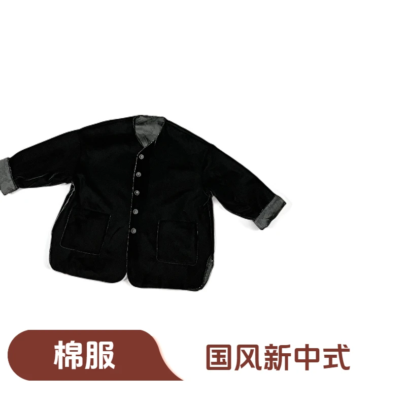 M3929棉服国风新中式宽松时尚丝绒重工亮珠中长款棉服外套