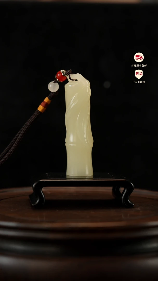 云南石竹叶青雕刻：大叶竹节手把件摆件挂件