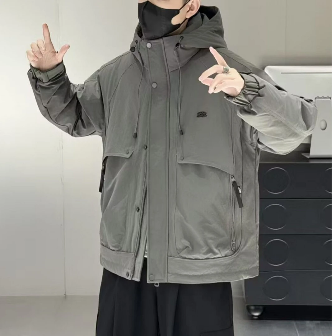 新款2025冬季男士工装加厚保暖鸭绒羽绒服日系风格中青年连帽外套