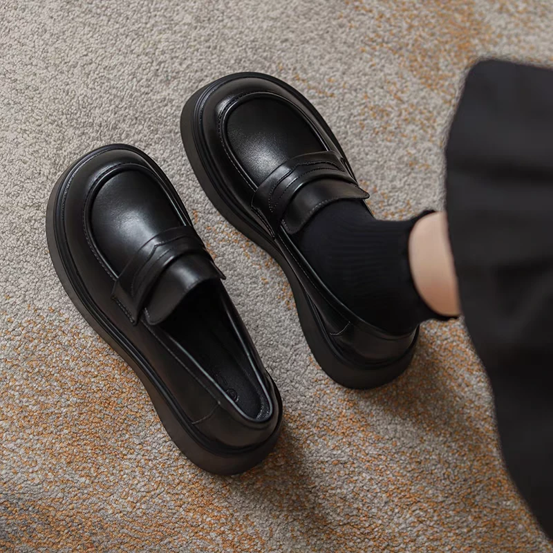 乐福鞋女厚底英伦风单鞋新款春秋圆头一脚蹬休闲百搭小皮鞋888-8G