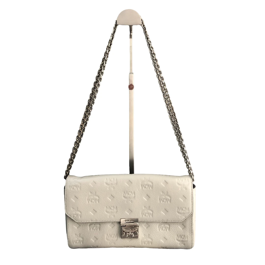 95新 MCM 奢100严选 MCM浅灰色链条单肩包