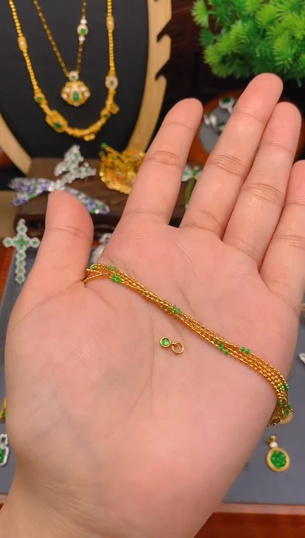 【闪购商品】翡翠吊坠(不含链)银S925镶嵌金色可调节项链