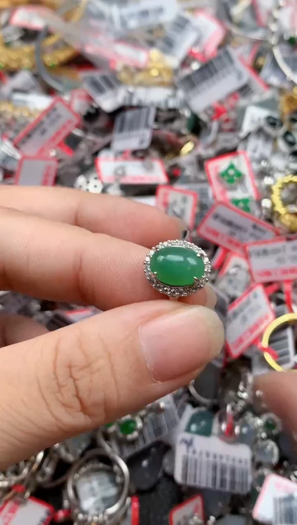 银S925镶嵌戒指翡翠天然A货缅甸翡翠