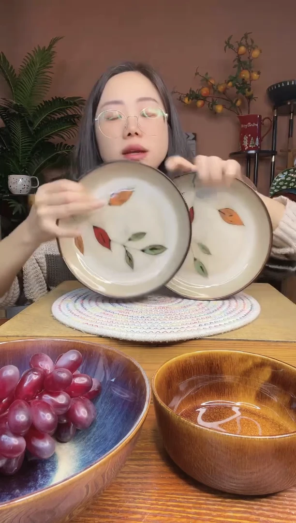 陶瓷7.5英寸彩叶深盘子 2件装 微瑕疵