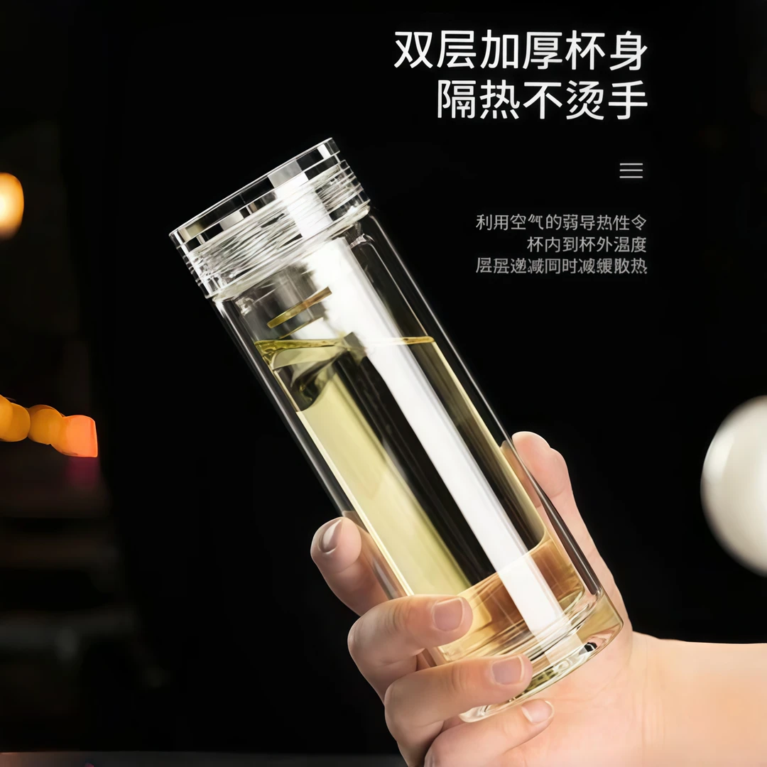 定制透明高硅硼玻璃茶杯车载高档过滤大容量男女士便携双层茶水杯