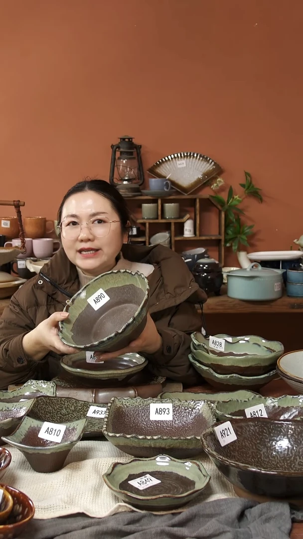 陶瓷A890 一只异形边红泥窑变复古碗21*7.5微瑕